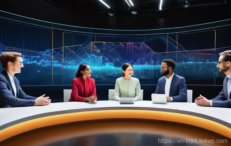 대화형 AI의 성과 평가 지표 설계 - **Prompt:** A modern, brightly lit home office or collaborative workspace. A diverse group of adults...