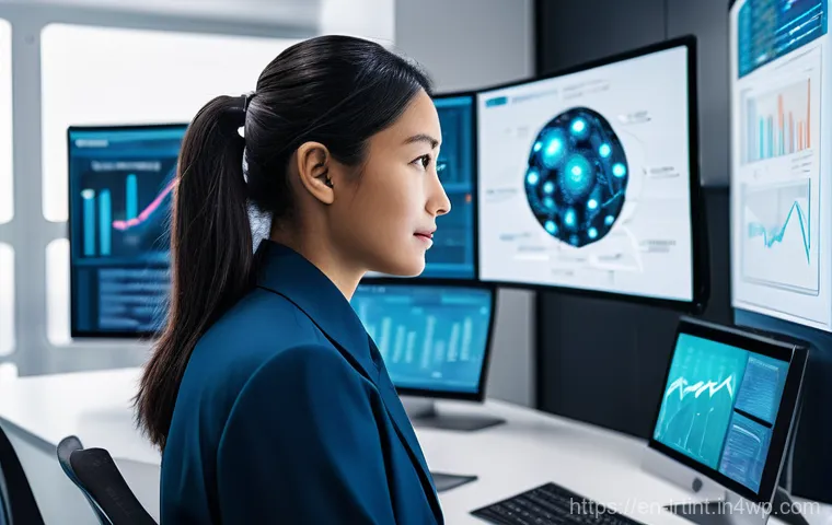 대화형 AI의 성과 평가 지표 설계 - **Prompt:** A vibrant and inclusive digital forum or advanced tech conference setting. Several adult...