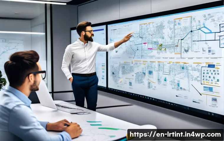 대화형 AI의 사용자 정의 기능 개발 방법 - A modern office scene showing a diverse team of professionals collaboratively designing a conversati...