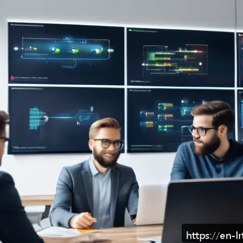 Home 33 대화형 AI 개발을 위한 학습 자료 및 서적 추천 - A modern workspace featuring a diverse group of software developers collaborating on conversational ...