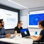 Home 19 대화형 AI 프로토타입 제작을 위한 도구 활용법 - A modern, bright office setting where a diverse team of developers and designers collaborate around ...