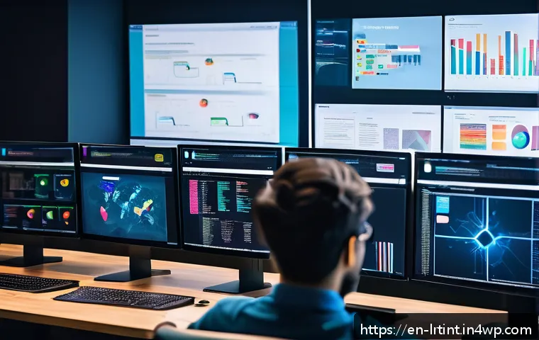 대화형 AI 구축을 위한 API 통합 방법 - A futuristic office workspace showing a diverse team of software developers collaborating on API int...